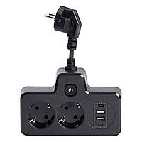 Мережевий фільтр на 2 євро розетки з 2 USB та 2 Type-C чорний HP-5-18
