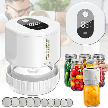 Акумуляторна закаточна машинка-вакууматор для банок з 10 кришками в комплекті