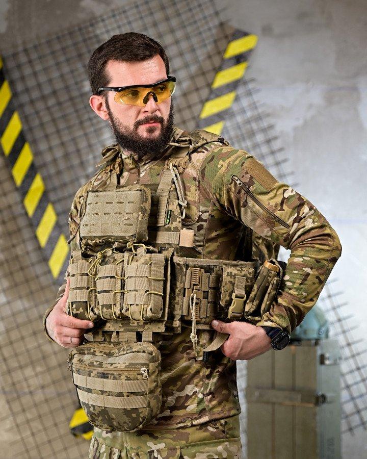 Тактична плитоноска Stragen Піксель із 4 точками швидкого скидання та рюкзаком: Cordura 1000D, 5 підсумків, напашник, плити 25х30