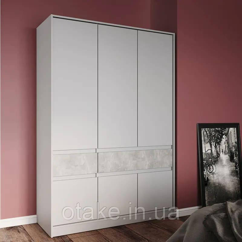 Шафа розпашна для одягу з висувними шухлядами (полиці - штанга) Эверест Стайл-1400 140х53х203 см Кашемір/Бетон (DTM-071164), фото 1