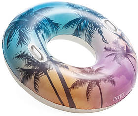 Intex надувний круг Transparent Tube фіолетовий пальми з ручками 97см 9+ (58263)