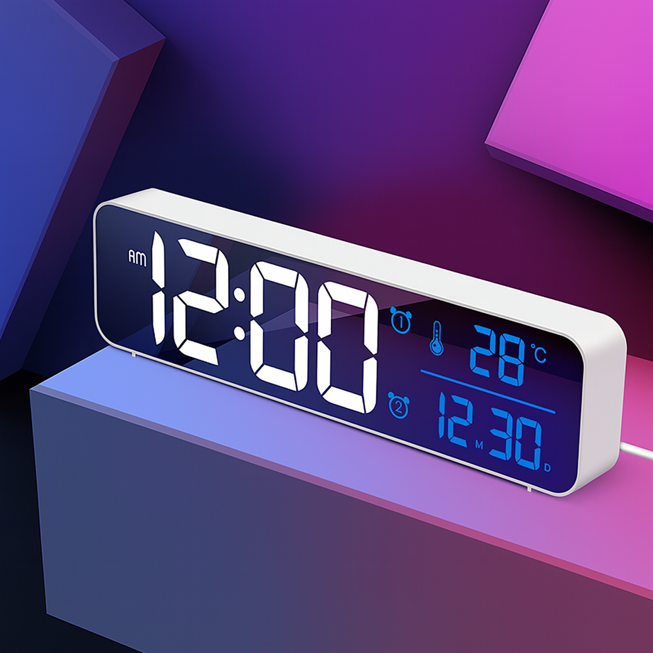 Цифровий LED-годинник DS-6625 з будильником і термометром білий