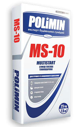 Розчин для штукатурення гіпсовий MS-10 Polimin 25кг, фото 1