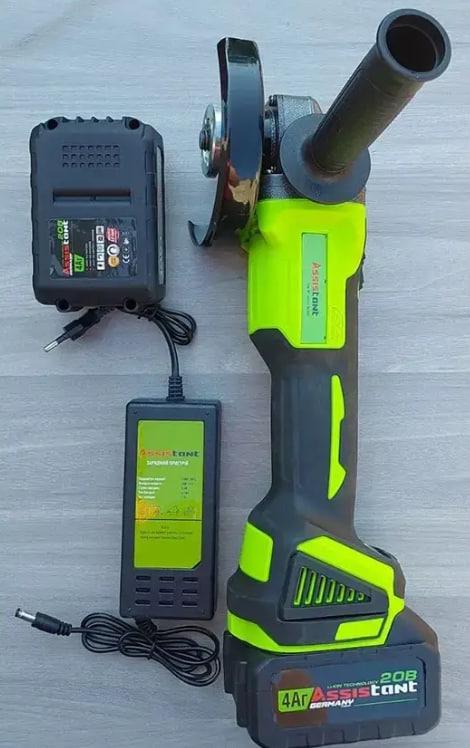 Болгарка кутова бездротова Assistant МШУ125/20БЩ Акумуляторна болгарка (125 мм, АКБ і Зарядка), фото 1