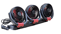 Складаний автомобільний вентилятор з трьома головками, 11,5 см (12V) Червоний F4505, фото 2