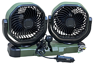 Подвійний автомобільний вентилятор 12V із двома головками 14 см, 2 швидкості, фото 2