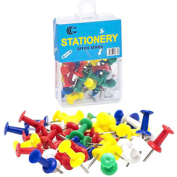 Кнопки канцелярські гвоздики «шпага» кольорові 480 штук (12 упаковок по 40 шт)