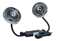 Двойной автомобильный вентилятор на подголовник USB 5V, 3 скорости, LED-подсветка, гибкие шланги, фото 2