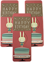 Теги для подарунків "Happy Birthday" зайчик на торті, 10 шт