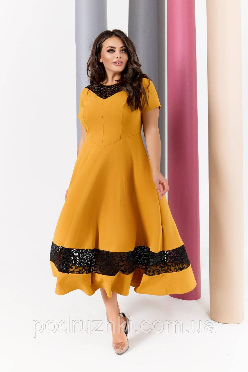 Елегантна сукня з французьким мереживом із креп-дайвінгу, розміри 42–58, фото 1