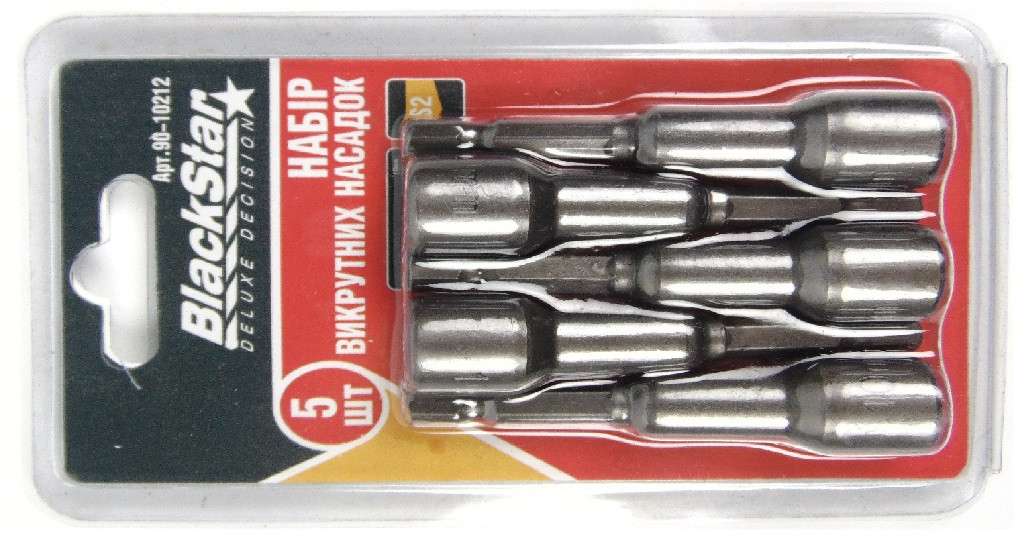 90-10212 Головка 6-гранна з магн. d10x65mm, S2-сталь, 5шт, "BlackStar"