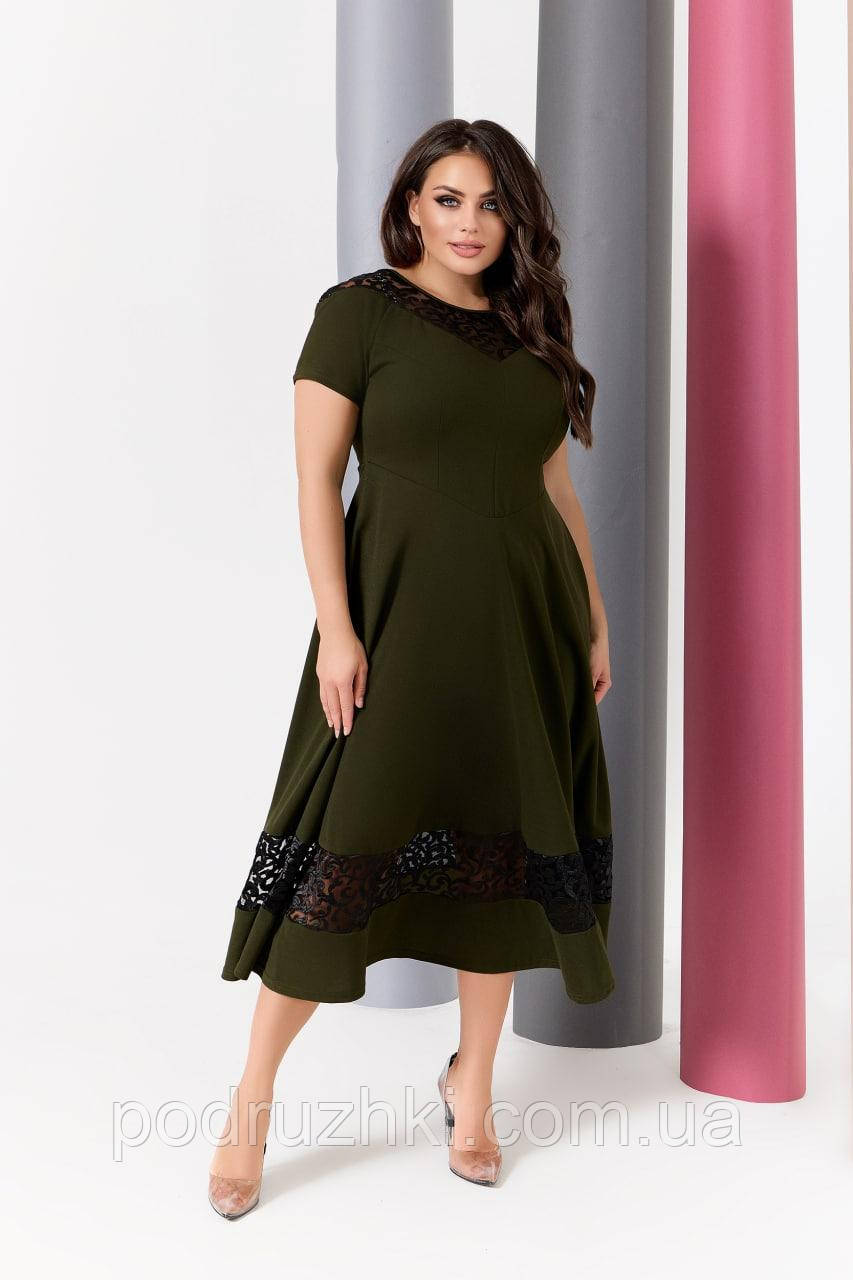 Святкова сукня з французьким мереживом із креп-дайвінгу, розміри 42–58, фото 1