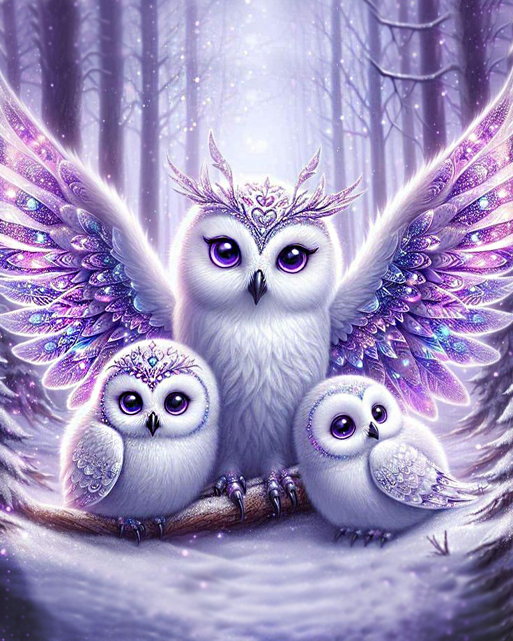 Алмазна мозаїка Мама сова з совенятами My-Art AR-3266 (40 x 50 см) + стрази AB+FD на підрамнику, фото 1