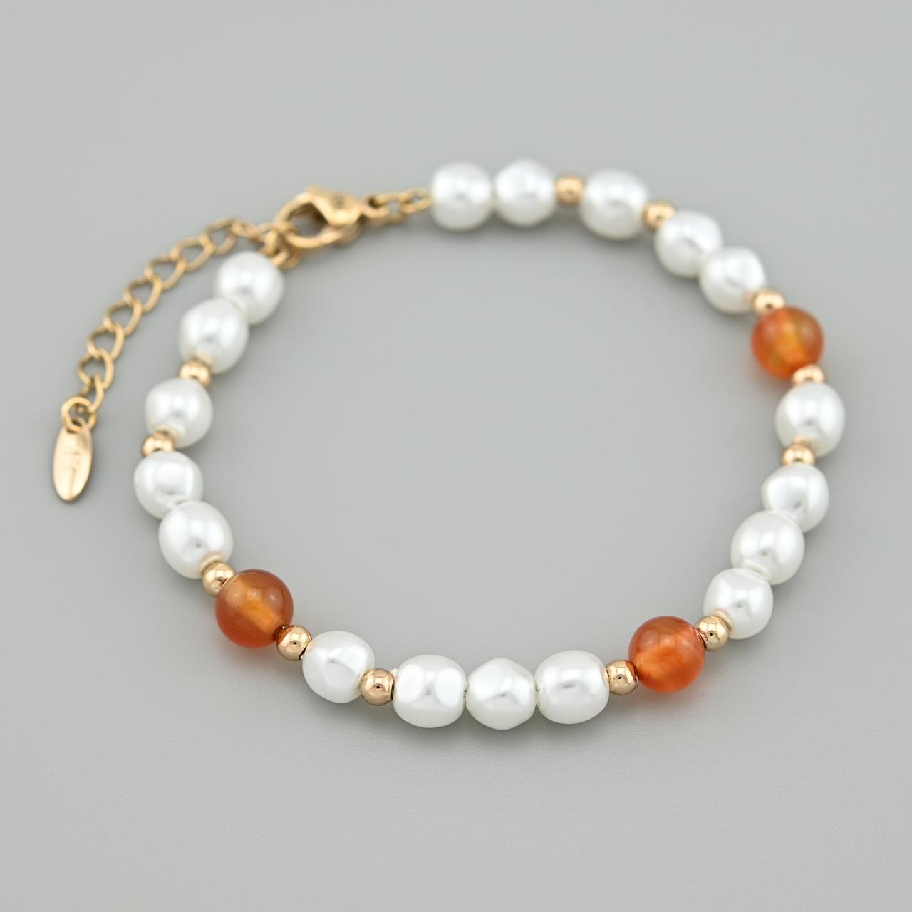 Браслет Перлина 55285 ширина 6 мм штучні перли позолота 18К довжина 16+3, фото 1