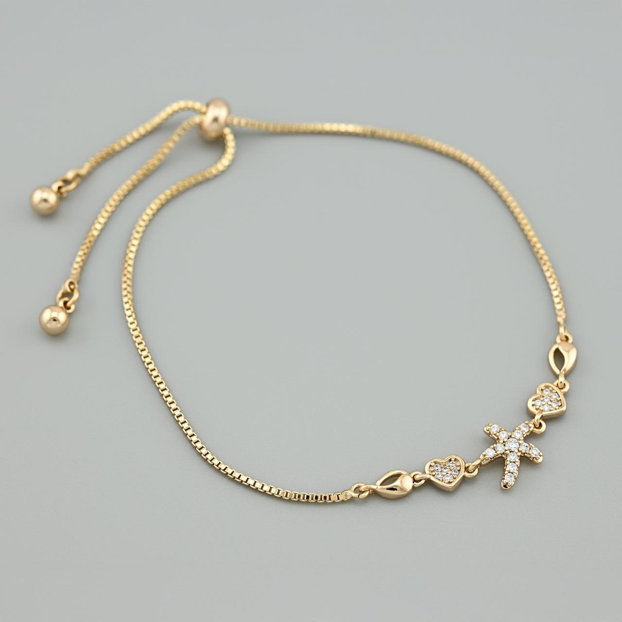 Браслет Літня вечірка 55893 ширина 1 мм білі фіаніти позолота 18К довжина регул., фото 1