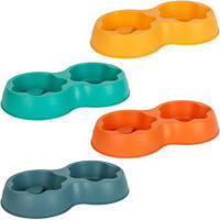 Від 3 шт. Миска подвійна пластикова для домашніх тваринок 28*14*5 см.2108/713  купити дешево оптом в інтернет-магазині
