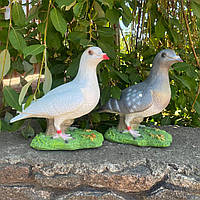 Набір садових фігур Голуби, сірий і білий колір (22×15×25 см), фігурки для саду, садові фігури з полістоуну