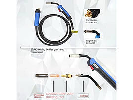 Рукав пальник MB-15 200А довжина 5 м з євророз'ємом під дріт діаметр 0,6-1,2 мм для зварювального обладнання, фото 2