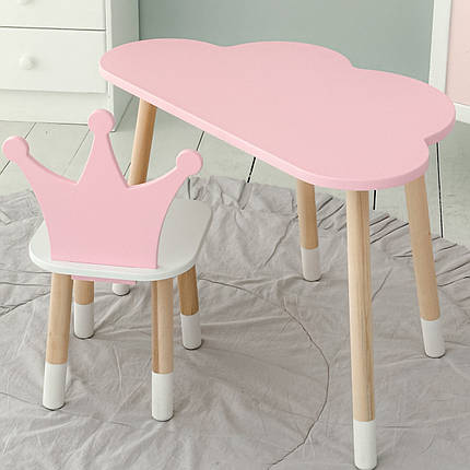 Стіл хмарка і стільчик рожевий  корона з білим сидінням. Столик для занять, ігор, їжі, фото 1