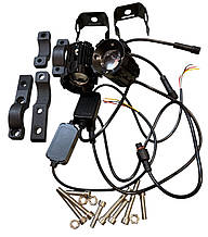 Фара LED 14 REC біла с жовтим+стробоскоп D48mm L56 мм 12-80V 16,5W , 2500LM 6000/3000 з кулером + кріплення на руль 2 шт.