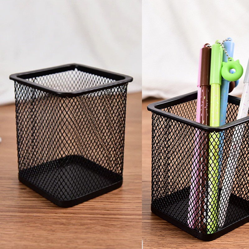 Металевий стакан-підставка для канцелярського приладдя, чорний квадратний, фото 1