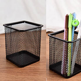 Металевий стакан-підставка для канцелярського приладдя, чорний квадратний