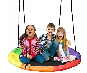 Гойдалка-гніздо для дітей кругла з прапорцями 100 см Spoko SP-002 різнокольорова