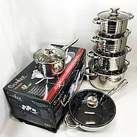 Набір каструль із mag-prp6154n3 кришками для кухні, Набір високих каструль вищої якості OR-68 Сірий Матеріал Нержавіюча сталь Тип