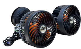 Автомобильный вентилятор Storm с двумя головками 13 см, 3 скорости, питание от прикуривателя, присоски, 12–24V