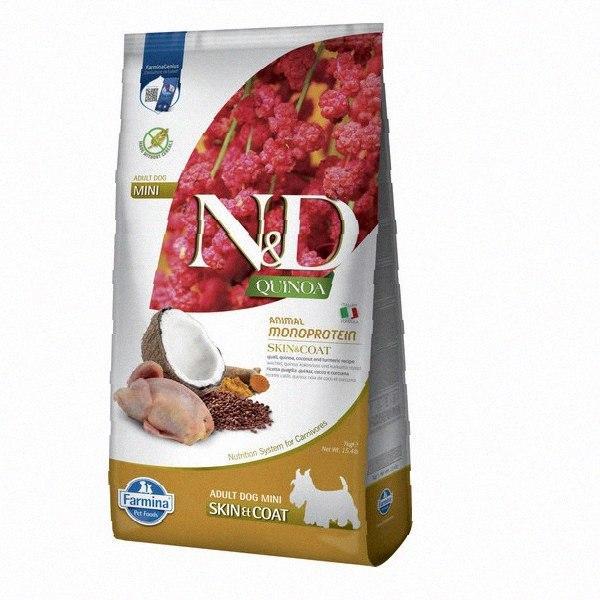Сухий корм Farmina N&D Quinoa Skin&Coat Adult Mini для собак, при харчовій алергії, з перепелом і кіноа, 7 кг, Якість, фото 1