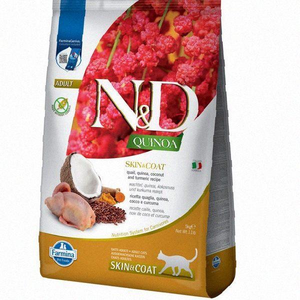 Сухий корм Farmina N&D Quinoa Skin&Coat Adult для кішок, при харчовій алергії, з перепелом і кіноа, 5 кг, Якість, фото 1