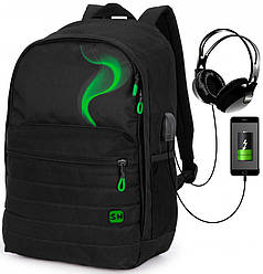 Рюкзак шкільний у 5-11 клас ортопедичний підлітковий зелений декор хлопчику тканинний с USB Skyname 80-48G