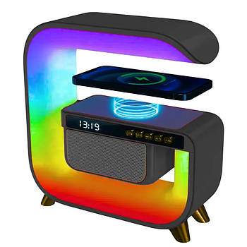 Розумний Нічник світильник HM-G3 з Bluetooth Колонкою бездротовою зарядкою 15W Годинниками FM Радіо та RGB Чорний