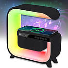 Розумний Нічник світильник HM-G3 з Bluetooth Колонкою бездротовою зарядкою 15W Годинниками FM Радіо та RGB Чорний, фото 2