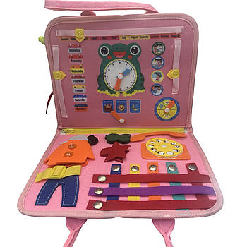 Бізіборд Розвивальна сенсоглядна дошка у формі сумки Рожевий