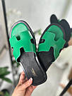Шльопанці шкіряні зелені на чорній підошві – літня базова модель з натуральної шкіри, фото 2
