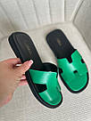Шльопанці шкіряні зелені на чорній підошві – літня базова модель з натуральної шкіри, фото 3