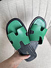 Шльопанці шкіряні зелені на чорній підошві – літня базова модель з натуральної шкіри, фото 4