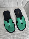 Шльопанці шкіряні зелені на чорній підошві – літня базова модель з натуральної шкіри, фото 5