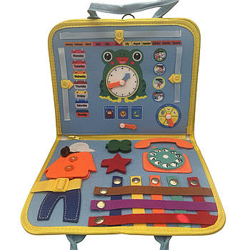 Бізіборд Розвивальна сенсоглядна дошка у формі сумки Блакитної