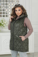 Стильна стьобана жіноча демісезонна жилетка-безрукавка з капюшоном великих розмірів (р.50-56). Арт-1459/25