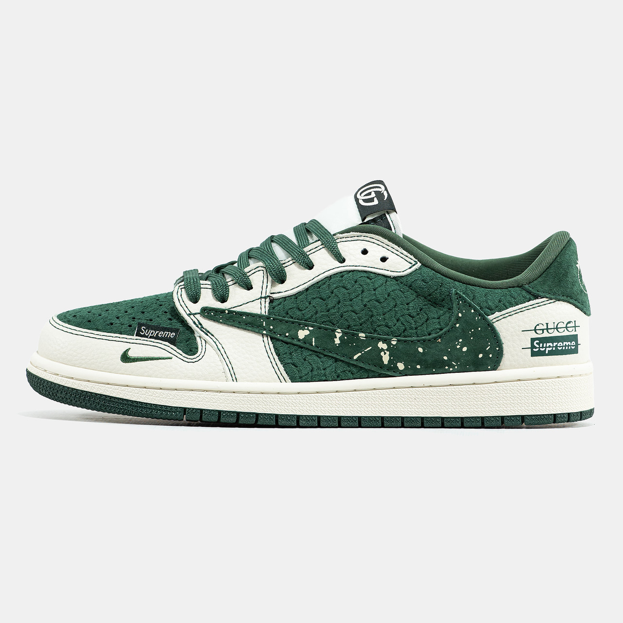 Чоловічі кросівки Nike Air Jordan 1 Low x Travis Scott x Gucci x Supreme Green — стильна колаборація