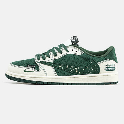 Чоловічі кросівки Nike Air Jordan 1 Low x Travis Scott x Gucci x Supreme Green — стильна колаборація, фото 1