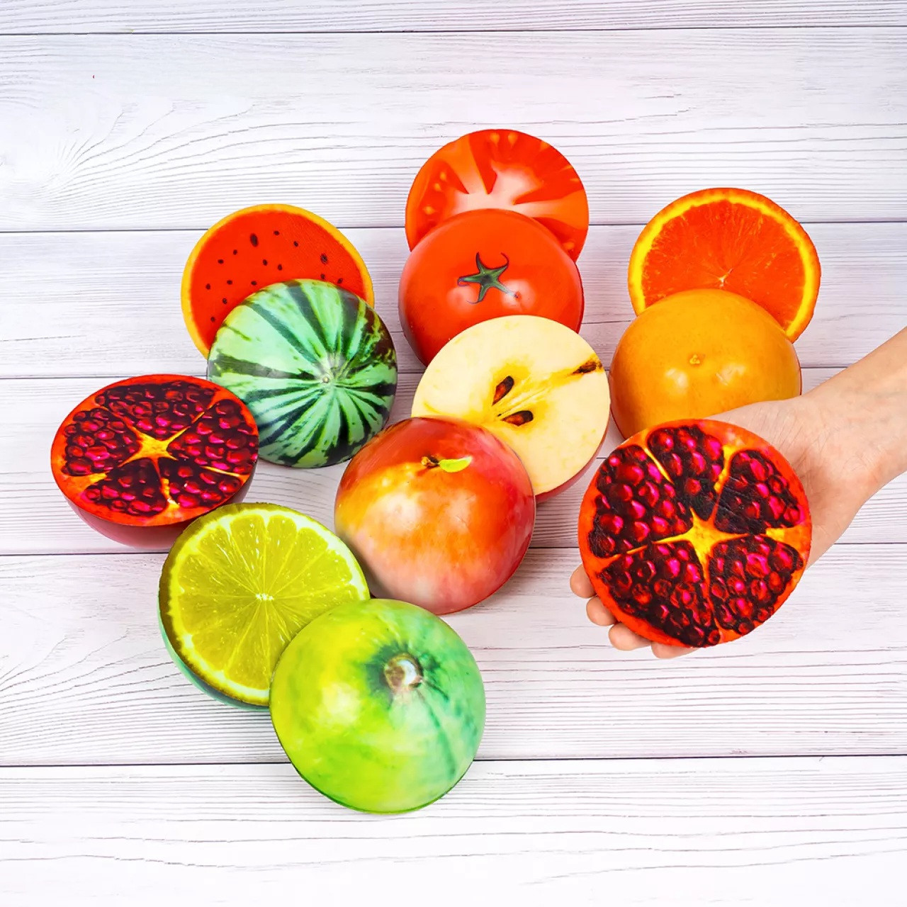 Іграшка антистрес сквіш Фрукти, 10 см 12 шт упаковка, фото 1