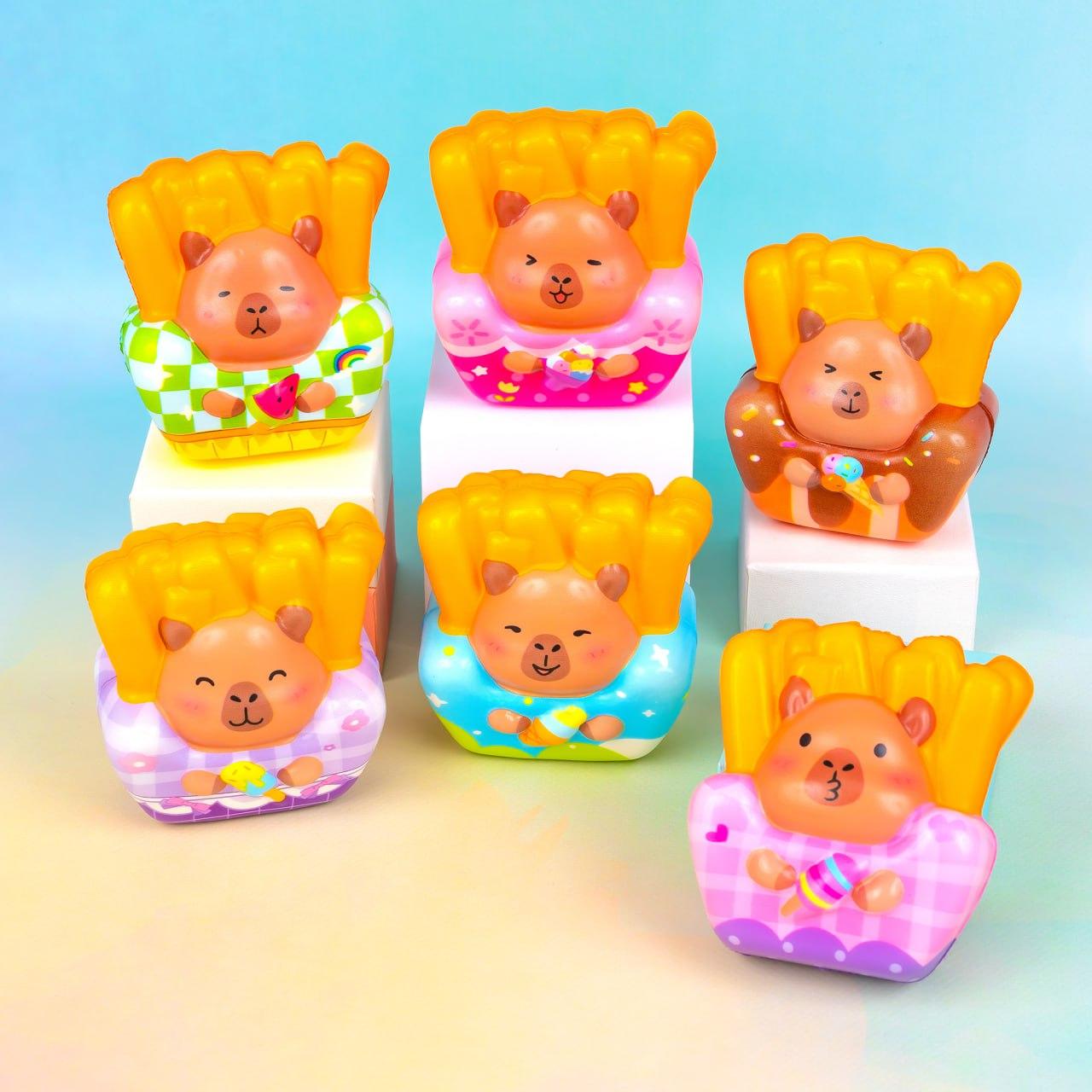 Іграшка антистрес сквіш Капібара та їжа, 9 см 12 шт упаковка, фото 1