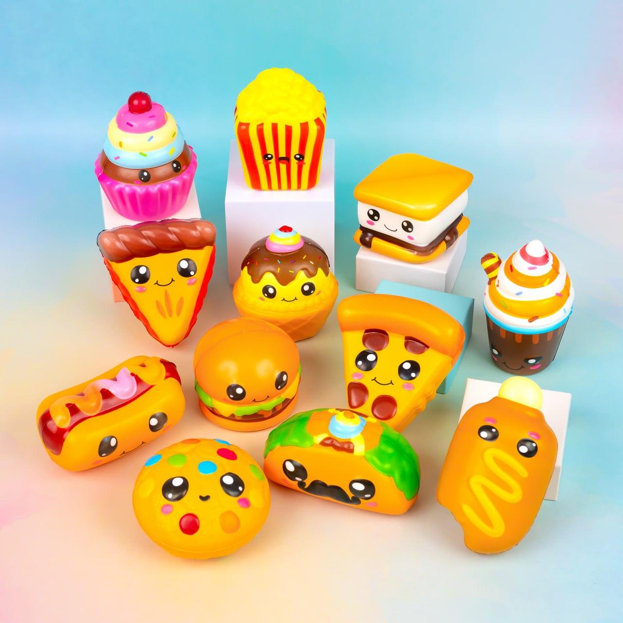 Іграшка антистрес сквіш Їжа, 10 см 12 шт упаковка, фото 1
