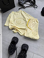 Трендовий костюм із футболкою та широкими штанами з вишивкою Лимонний