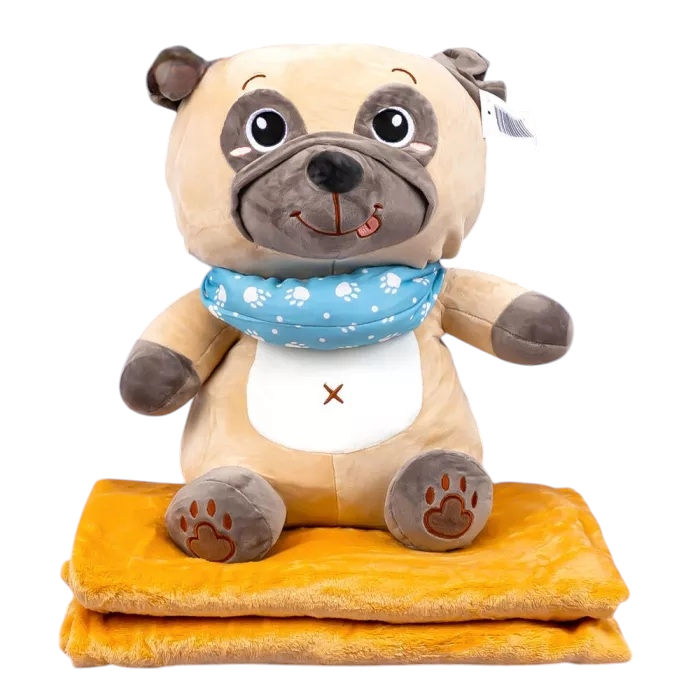 М'яка іграшка з пледом Мопс, 40 см, фото 1