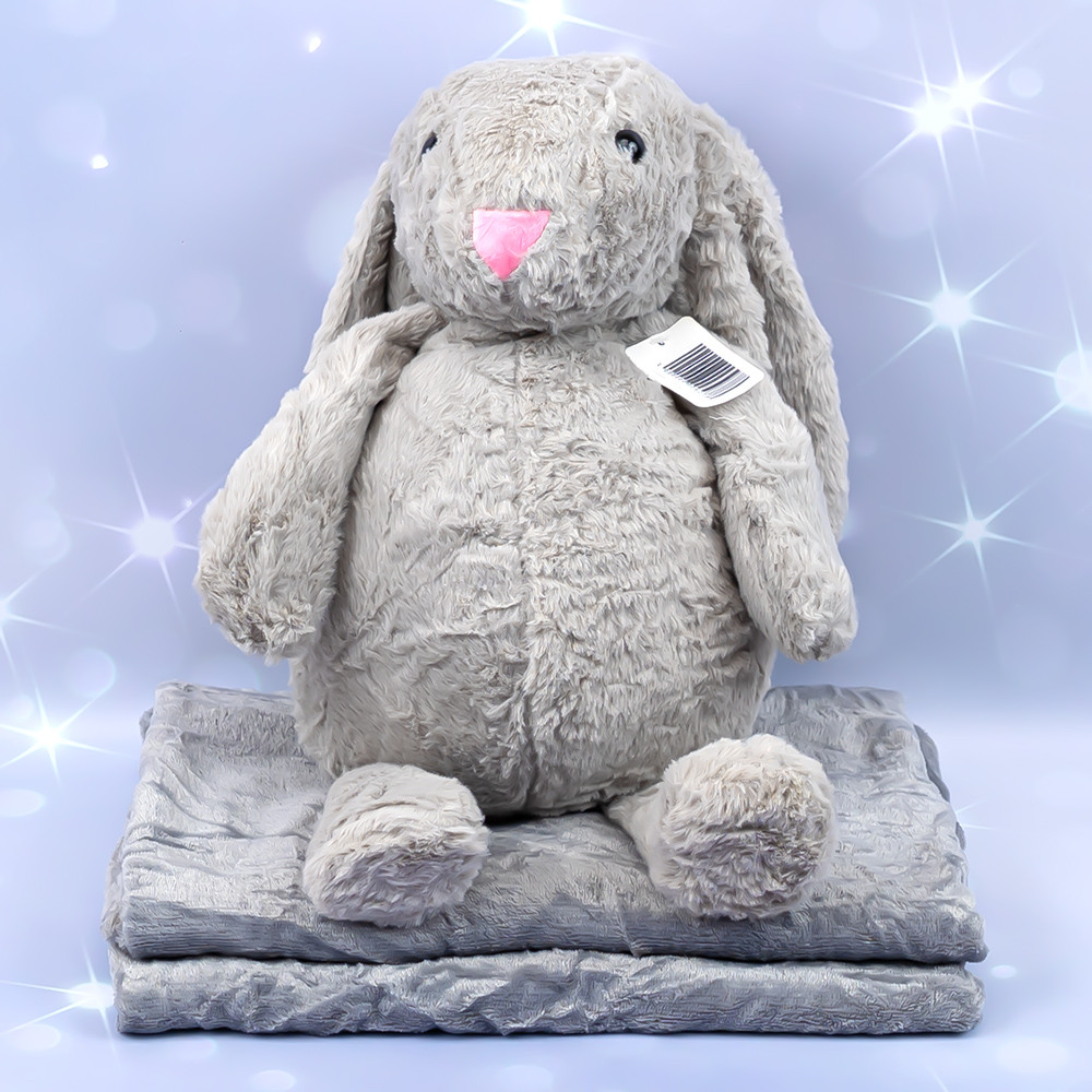 М'яка іграшка подушка з пледом Зайчик сірий, 50 см, фото 1