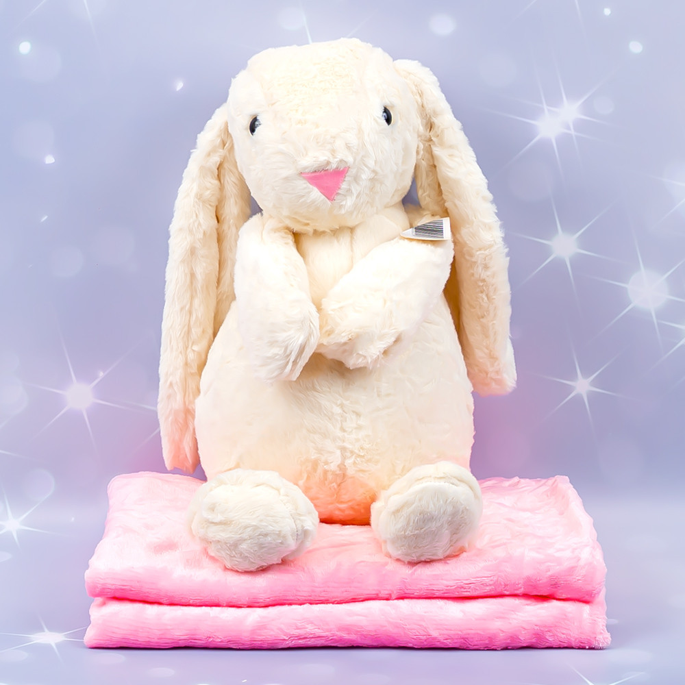 М'яка іграшка подушка з пледом Зайчик молочний, 50 см, фото 1